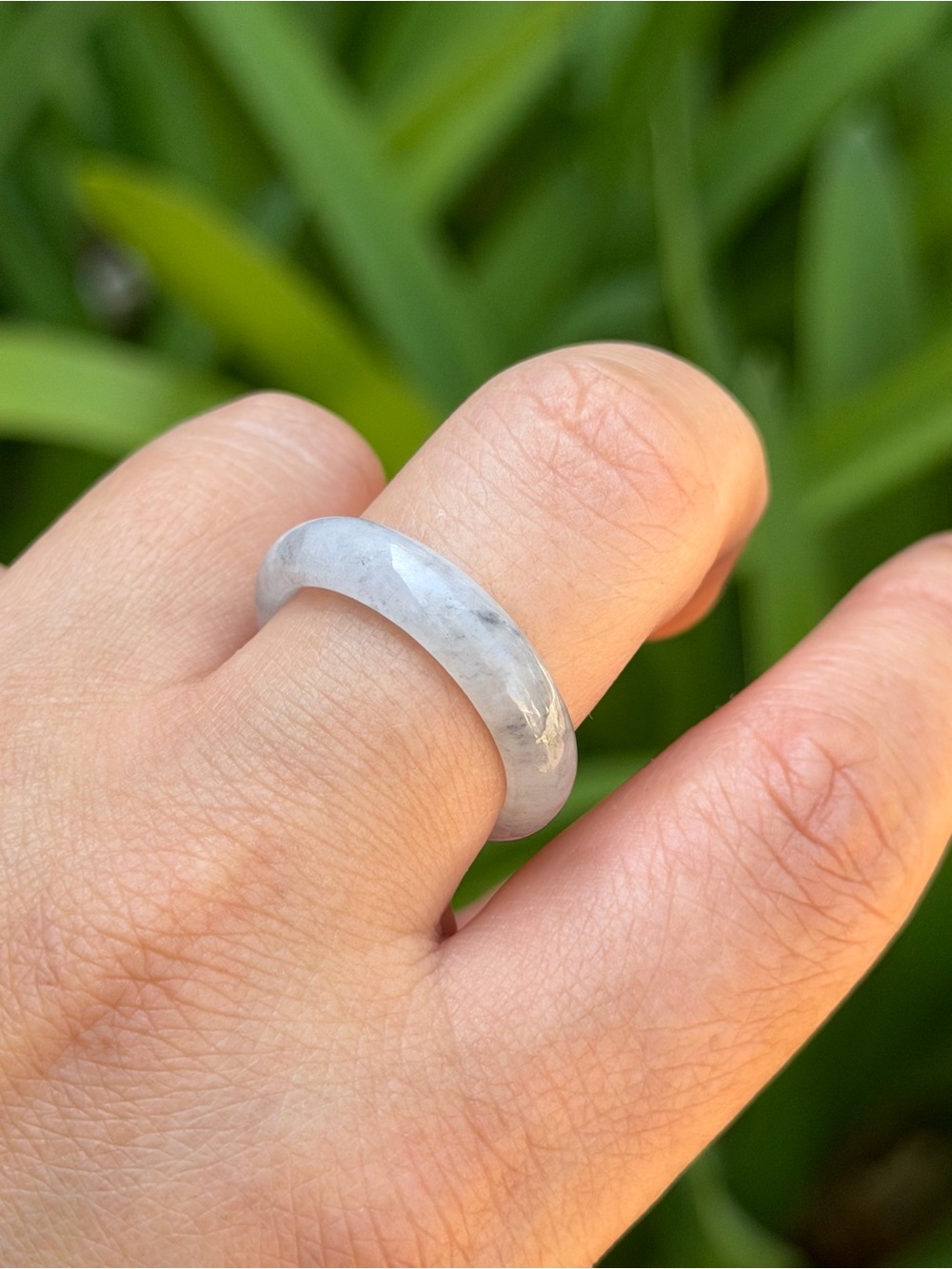 SIZE 9 Natural Gray White Jade Ring 2559 - Picture 7 of 7